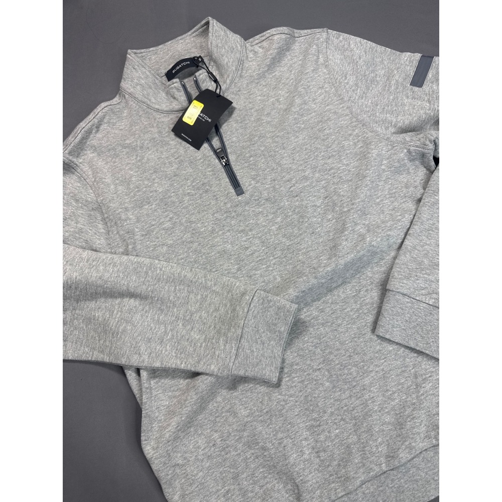 Bugatchi Mens Quarter Zip Pullover Sweatshirt Grey Heather Mock Neck NWT Size M